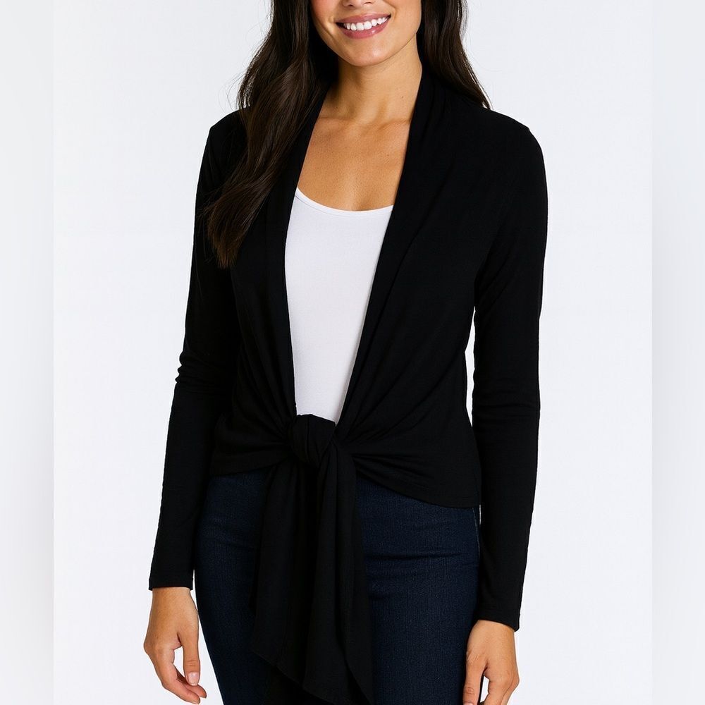 Lauren‎ Ralph Lauren Silk Cashmere Black Tie-Front Cardigan S/M